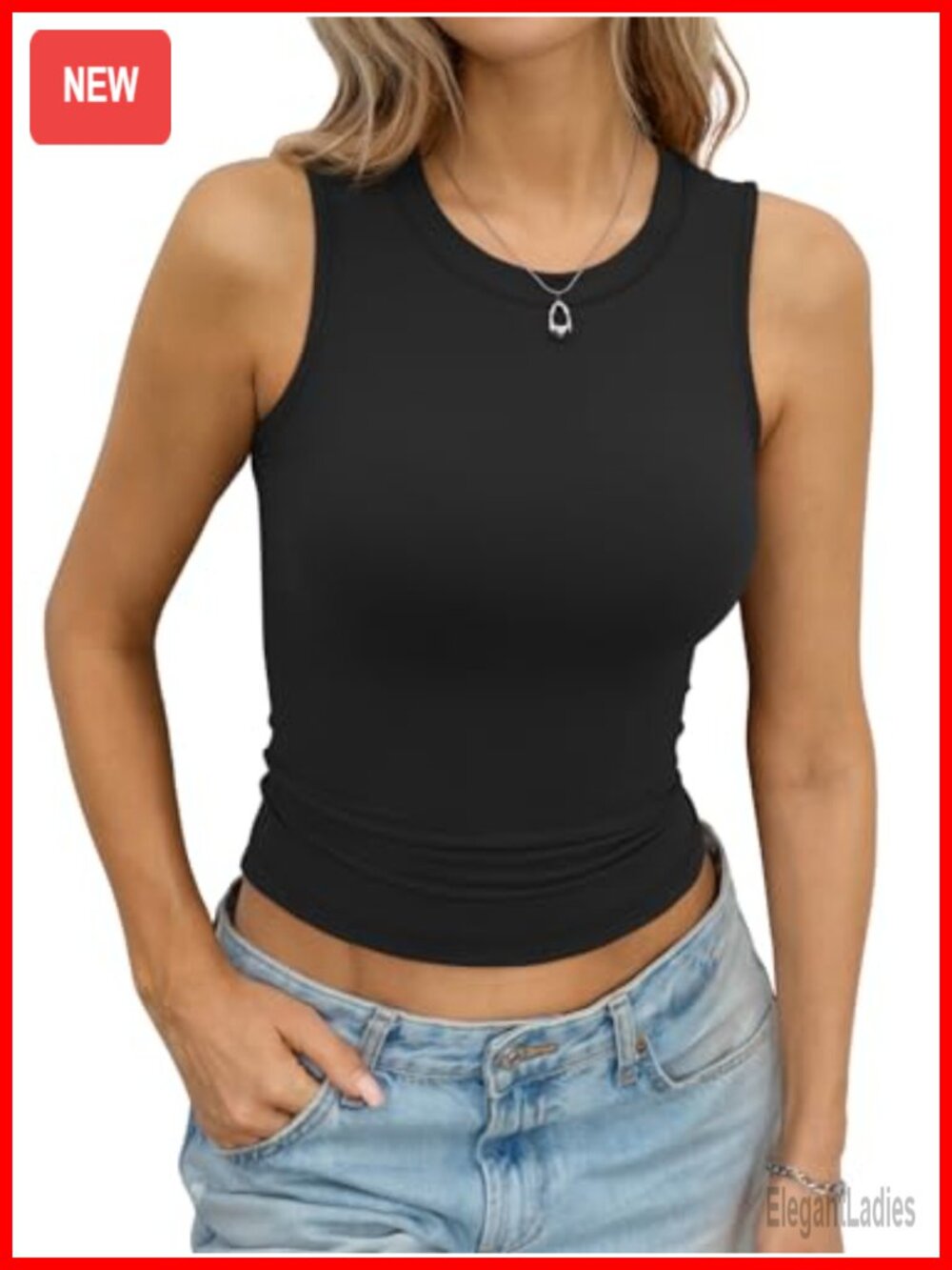 Womens High Neck Sleeveless Tank Top Slim Fit Crop Racerback Summer Basic